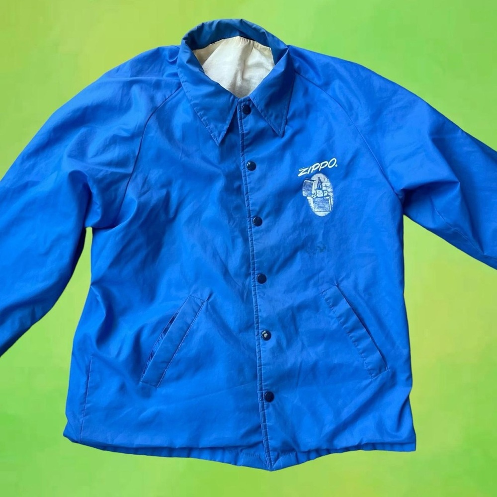 Vintage Zippo blue and white windbreaker button up jacket